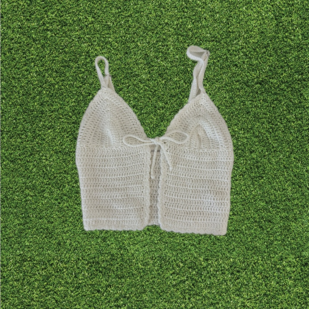 White Crochet Front tie top